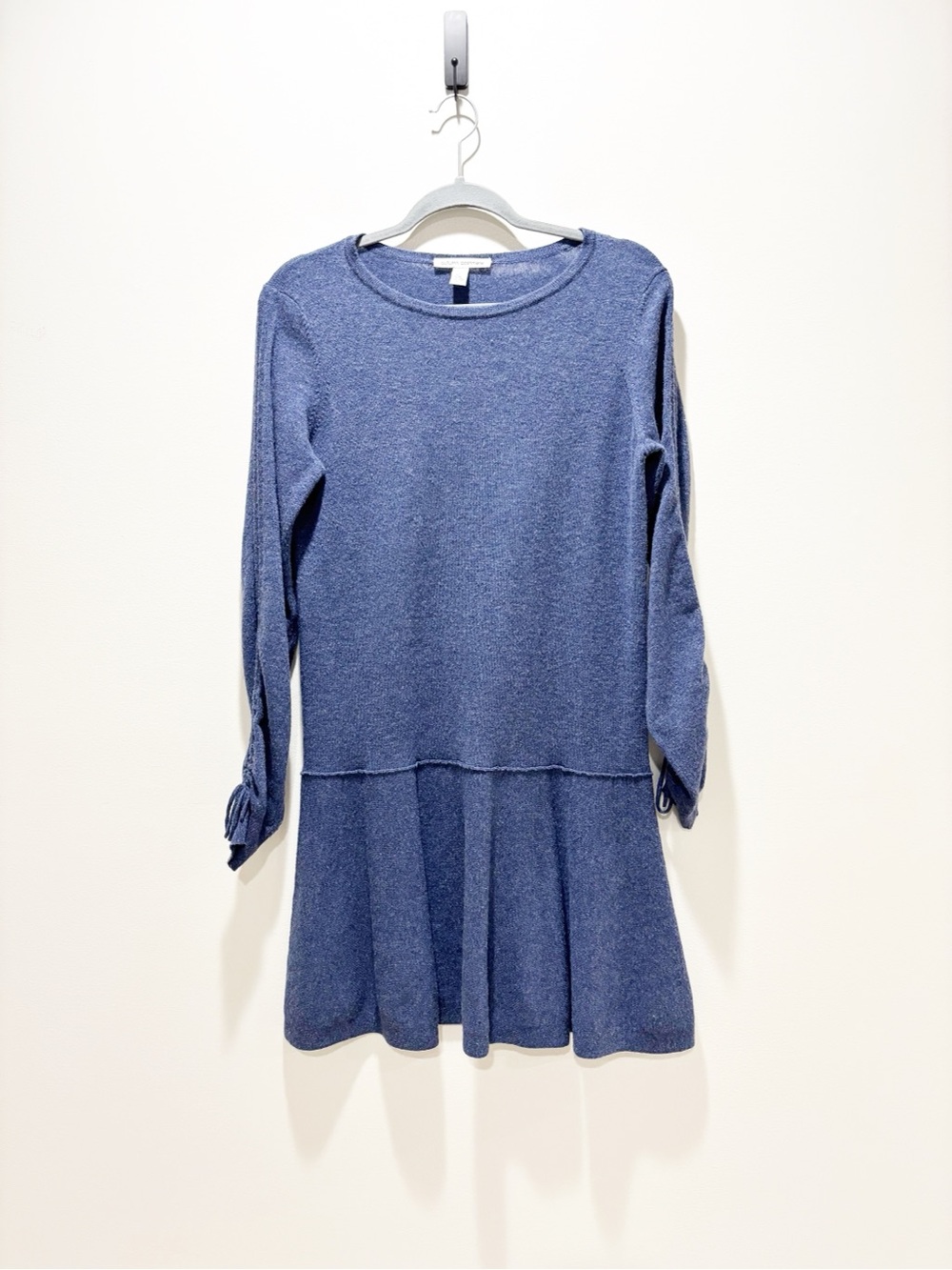 Autumn Cashmere Blue Knit Long-Sleeve Drop-Waist Mini Sweater Dress Size S